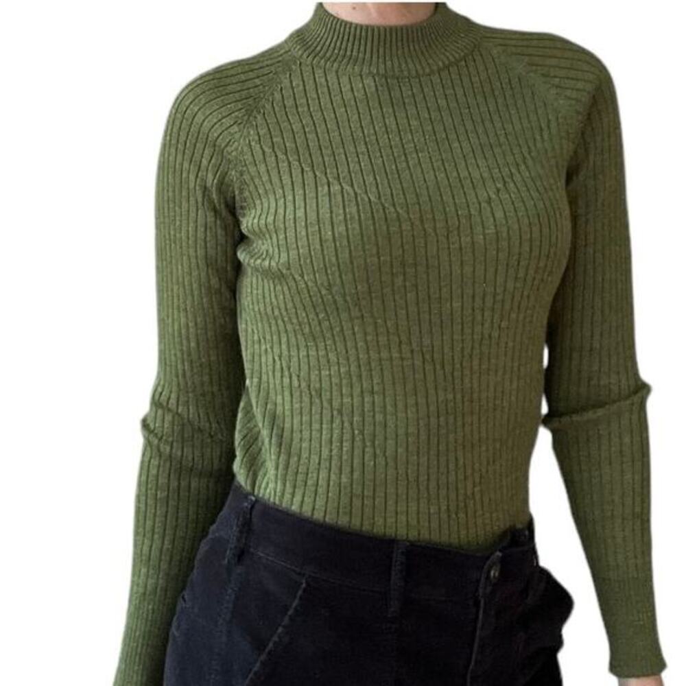 Vintage green ribbed mock neck sweater‎ 70's
